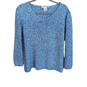 Creation L Blue and Ŵhite Tweed V-neck Sweater for Women size 14